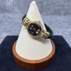 Black Hills Gold Quartz Wristwatch‎ 12K GOLD LEAVES Bracelet Bangle Vtg 90s